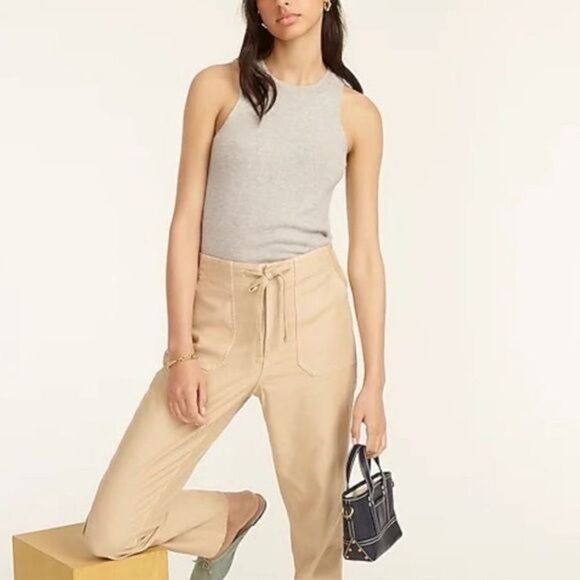 J. Crew Tie Waist Camp Pant Relaxed Fit Khaki Pants Tan Beige Medium - Picture 2 of 16